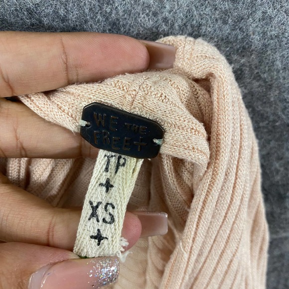 Free People Top XS Light Pink Ribbed Cowl Neck Split Back Long Sleeve Pullover - Picture 10 of 13